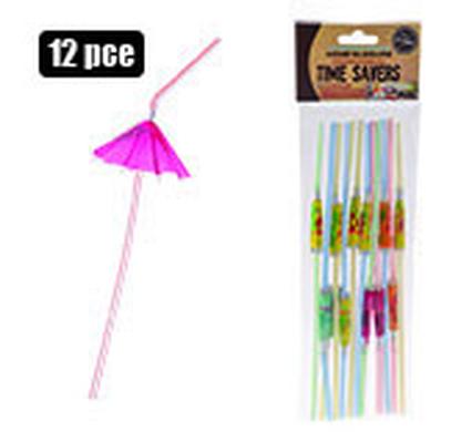 STRAWS PLASTIC 12PCE W/UMBRELLA