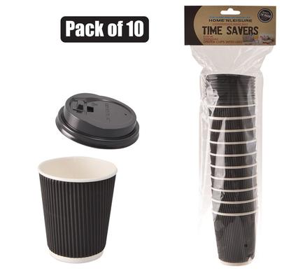 PICNIC CUPS PAPER 250ml PACK-10 W/LIDS