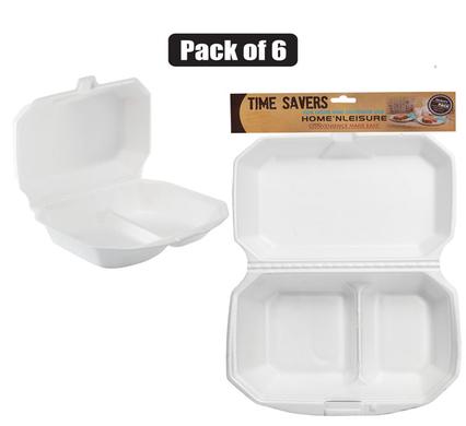 PICNIC STYROFOAM 2-DIVISION BOXES 6-PACK