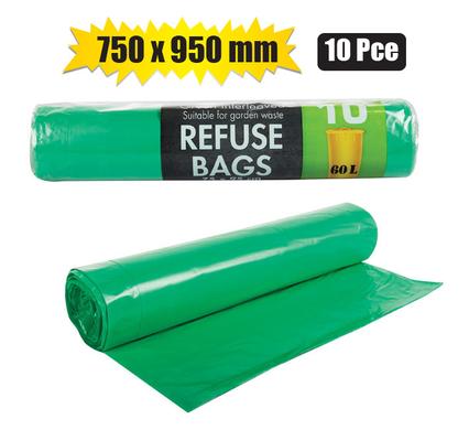 REFUSE BAG 10PC GREEN 750x950mm