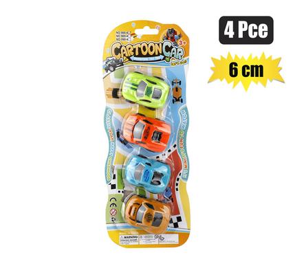 VEHICLE RACER CARTOON 4pc PULL BACK 6cm