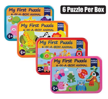 PUZZLE WOODEN IN TIN BOX 17x12cm 6PCS