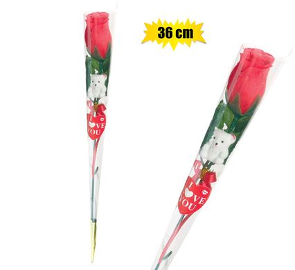 FLOWER OCCASION ROSE 36CM RED W/BEAR