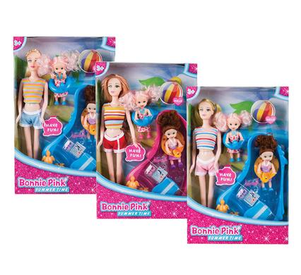 DOLL MED 31cm BONNIE FAMILY+POOL SET