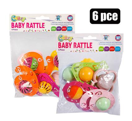 BABY RATTLE 6PC SET ASSTD
