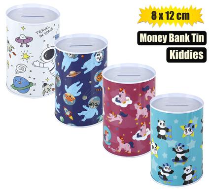 MONEY-BANK TIN KIDDIES ASSTD 8X12cm