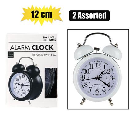 CLOCK ALARM MTL TWIN BELL 12cm ASSTD
