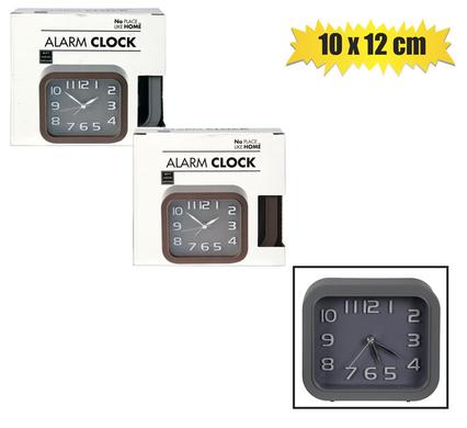 CLOCK ALARM PL SQUARE 10x12cm ASSTD
