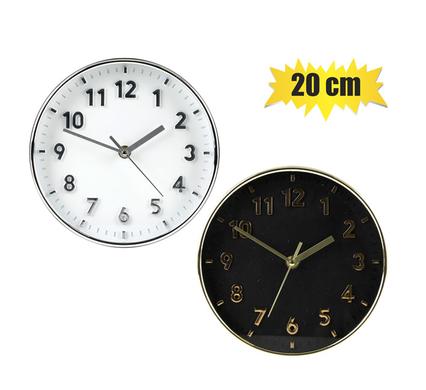 CLOCK WALL PL ROUND 20cm BASIC ASSTD