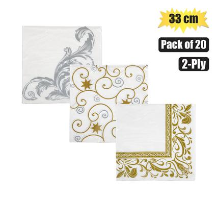 SERVIETTES 2PLY 33cm 20PC FANCY PATTERN