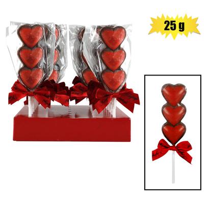 SWEET CHOC RP VALENTINE 3 HEART LOLLY(T)